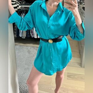 Teal Shirt Dress with Belt